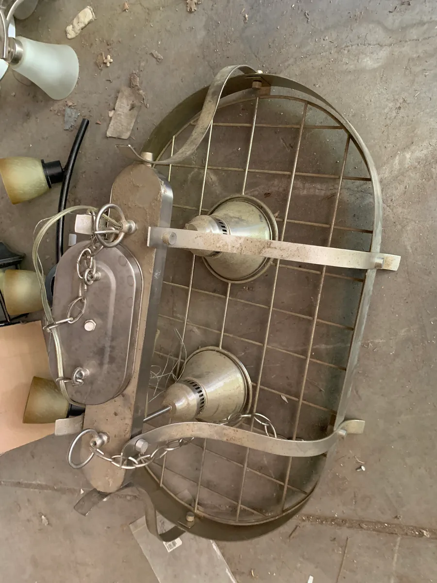 Brushed Nickel Lighted Pot Rack Chandelier - Kitchen Island Light
