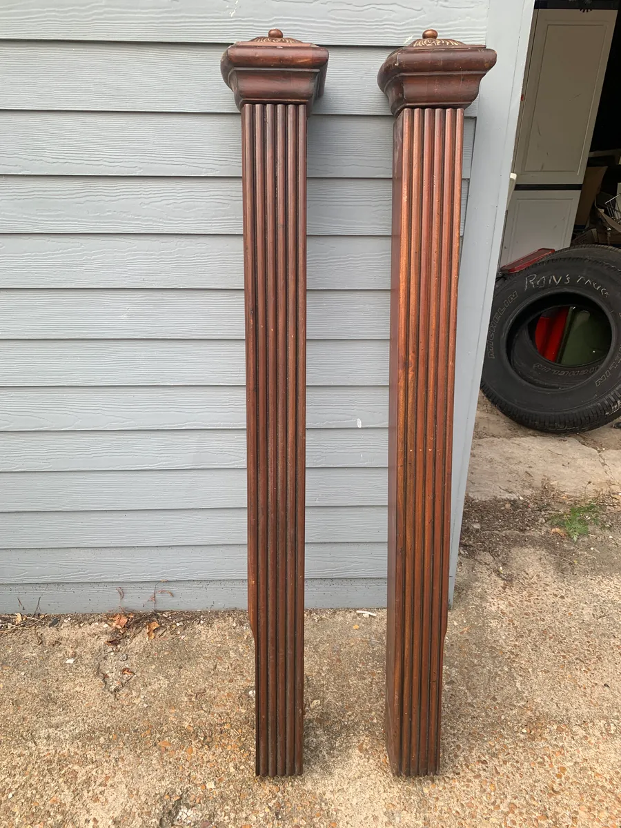 Vintage Fluted Solid Wood Newel Posts / Stair Columns (5"x5" Profile, 63" Tall) - Pair